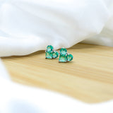 Medium Green Heart Zirconia Earrings - White Rhodium Filled