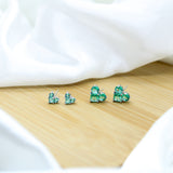 Small Green Heart Zirconia Earrings - White Rhodium Filled