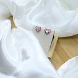 Medium Pink Heart Zirconia Earrings - White Rhodium Filled