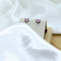 Small Pink Heart Zirconia Earrings - White Rhodium Filled