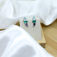 3 Colors Zirconia Ear Cuff Earrings -  White Rhodium Filled