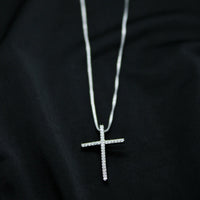 Zirconia Cross Necklace - White Rhodium Filled