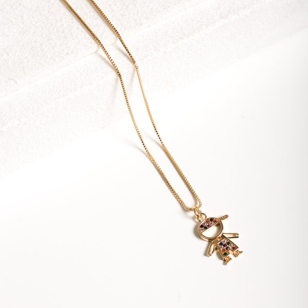 Multicolor Zirconia Boy Necklace - 18k Gold Filled