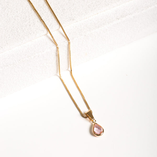 Light Pink Drop Spot Necklace - 18k Gold Filled
