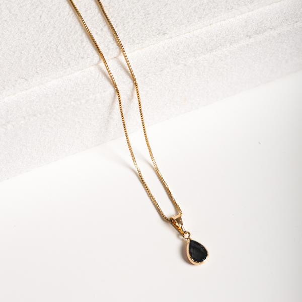 Light Black Drop Spot Necklace - 18k Gold Filled