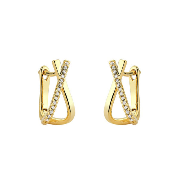Small Hoop Earrings X with Zirconia - 18k Gold Plated