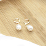 Pearl Pendant Hoop Earrings - 18k Gold Filled
