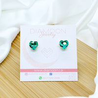 Green Cubic Zirconia Heart Stud Earrings (10mm) - 18k Gold Filled
