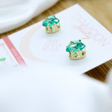 Green Cubic Zirconia Heart Stud Earrings (10mm) - 18k Gold Filled