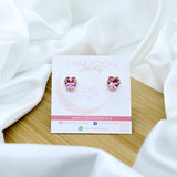 Pink Cubic Zirconia Heart Stud Earrings (10mm) - 18k Gold Filled