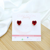 Garnet Cubic Zirconia Heart Stud Earrings (10mm) - 18k Gold Filled