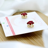 Garnet Cubic Zirconia Heart Stud Earrings (10mm) - 18k Gold Filled