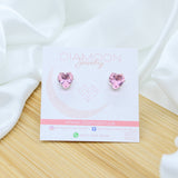 Pink Cubic Zirconia Heart Stud Earrings (10mm) -  White Rhodium Filled