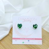 Emerald Cubic Zirconia Heart Stud Earrings (10mm) -  White Rhodium Filled