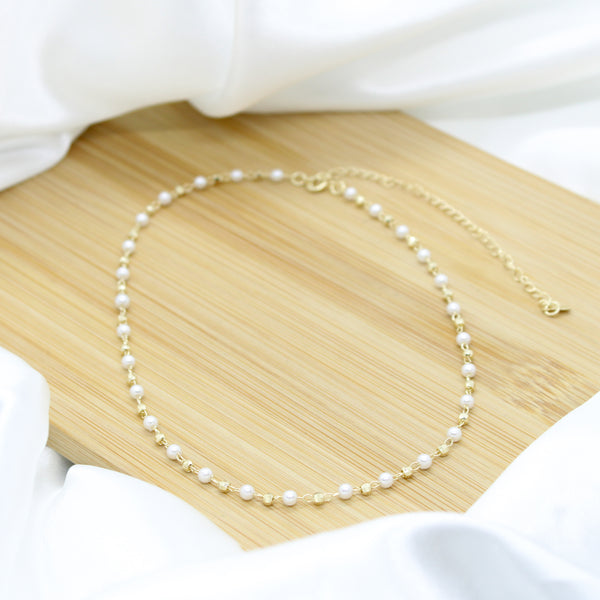 Pearl and Ball Necklace Choker - 18k Gold Filled