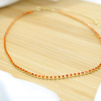Crystal Orange Tennis Necklace Choker - 18k Gold Filled