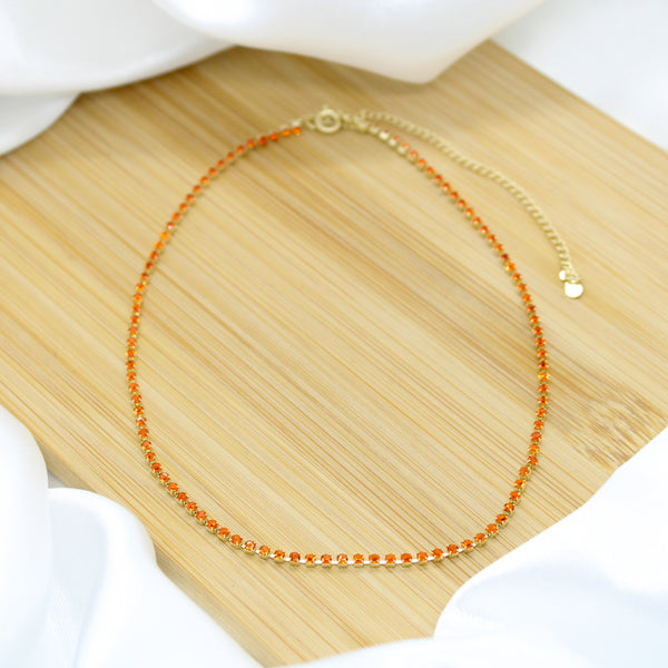 Crystal Orange Tennis Necklace Choker - 18k Gold Filled