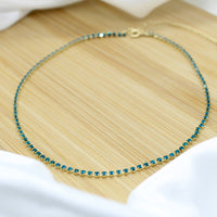 Crystal Blue Tennis Necklace Choker - 18k Gold Filled