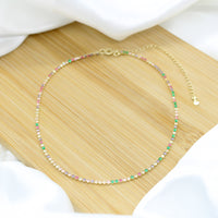Delicate Multicolor CZ Tennis Choker Necklace - 18k Gold Filled
