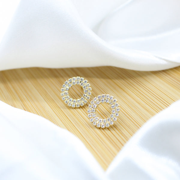 Cubic Zirconia Double Circle Earrings - 18k Gold Filled