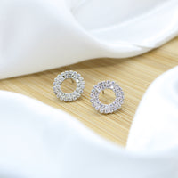 Cubic Zirconia Double Circle Earrings - White Rhodium Filled