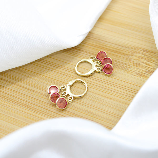 Pink Zirconia Pendant Hoop Earrings - 18k Gold Filled