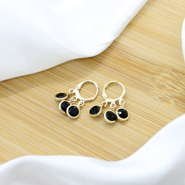 Black Zirconia Pendant Hoop Earrings - 18k Gold Filled