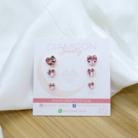 Set Pink Cubic Zirconia Heart Stud Earrings - 18k Gold Filled
