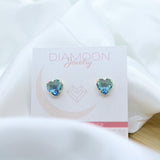 Aqua Blue Cubic Zirconia Heart Stud Earrings (10mm) - 18k Gold Filled