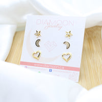 Moon, Star and Heart Set - 18k Gold Filled