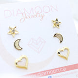 Moon, Star and Heart Set - 18k Gold Filled