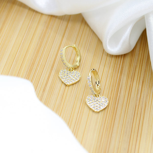 Heart Pendant Hoop Earrings - 18k Gold Filled