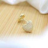 Sparkling Heart Stud Earrings - 18K Gold Filled