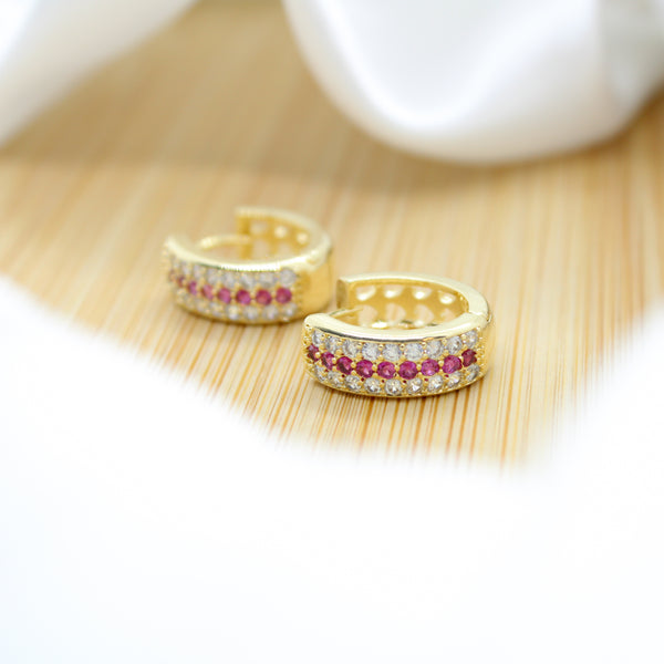 Sparkling Ruby Hoop Earrings - 18K Gold Filled
