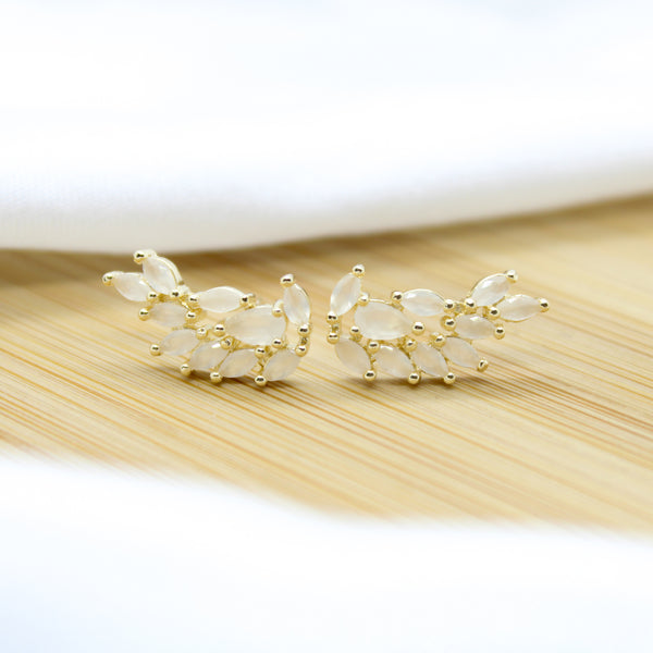 Champagne Chic Leaf CZ Earrings - 18k Gold Filled