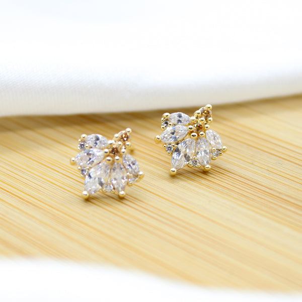 Bronw and White CZ Maple Leaf Earrings - 18k Gold Filled