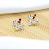Red and White CZ Maple Leaf Earrings - 18k Gold Filled