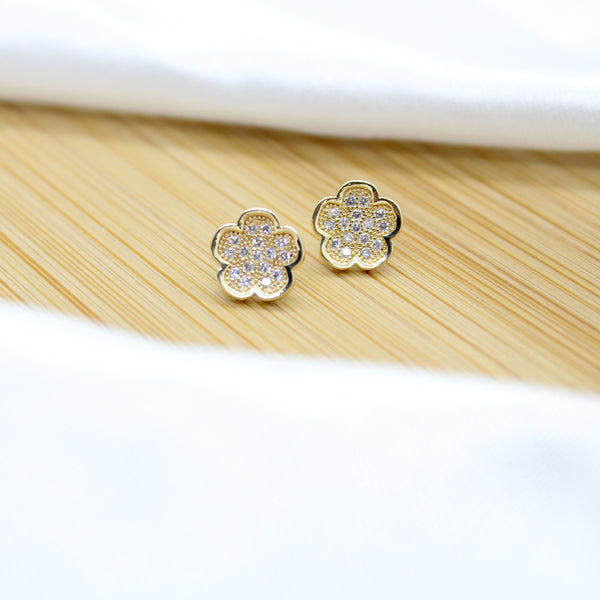 Cubic Zirconia Four Leaf Clover Stud Earrings - 18k Gold Filled