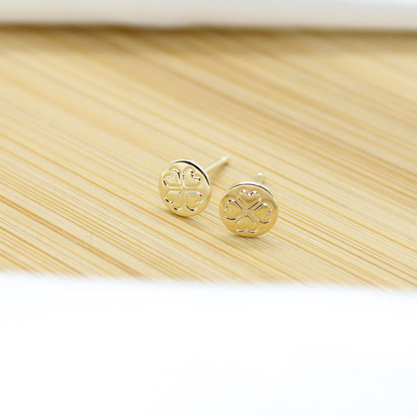 Four Leaf Clover Print Stud Earrings - 18k Gold Filled