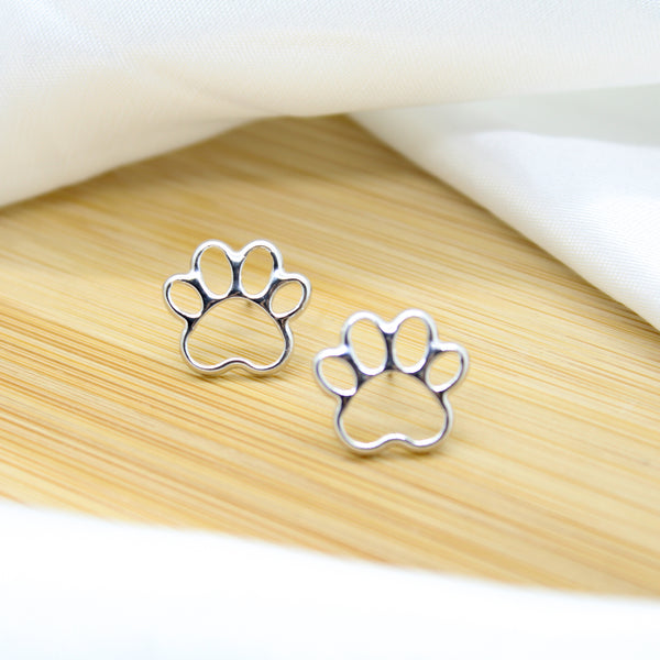 Dog Paw Stud Earrings - White Rhodium Filled