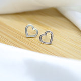 Line Heart Stud Earrings - White Rhodium Filled