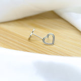 Line Heart Stud Earrings - White Rhodium Filled