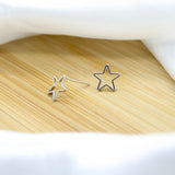 Line Star Stud Earrings - White Rhodium Filled