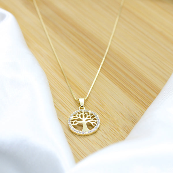 Cubic Zirconia Tree of Life Necklace - 18k Gold Filled