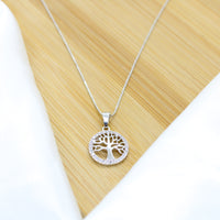 Cubic Zirconia Tree of Life Necklace - White Rhodium Filled