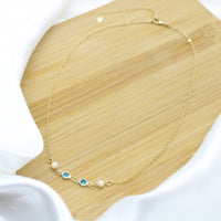 Delicate Blue and Pearl Choker Necklace - 18k Gold Filled