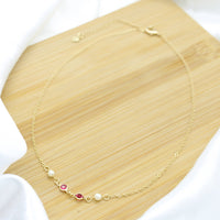 Delicate Pink and Pearl Choker Necklace - 18k Gold Filled