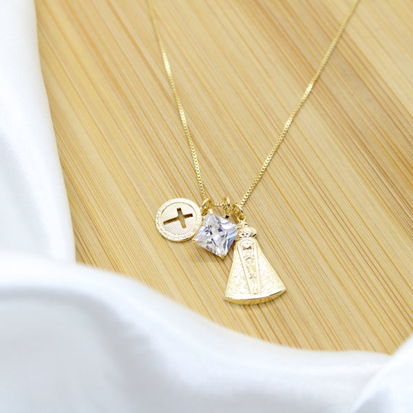 Our Aparecida and Cross Necklace - 18k Gold Filled