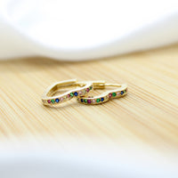 CZ Multi Color Heart Hoop Earrings - 18k Gold Filled