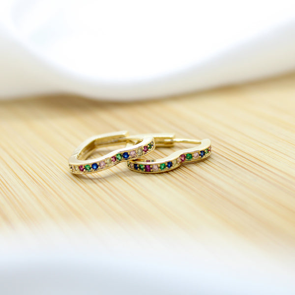 CZ Multi Color Heart Hoop Earrings - 18k Gold Filled